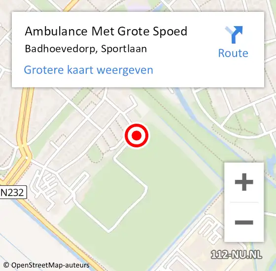 Locatie op kaart van de 112 melding: Ambulance Met Grote Spoed Naar Badhoevedorp, Sportlaan op 27 februari 2022 11:38