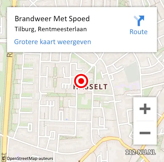 Locatie op kaart van de 112 melding: Brandweer Met Spoed Naar Tilburg, Rentmeesterlaan op 27 februari 2022 11:43