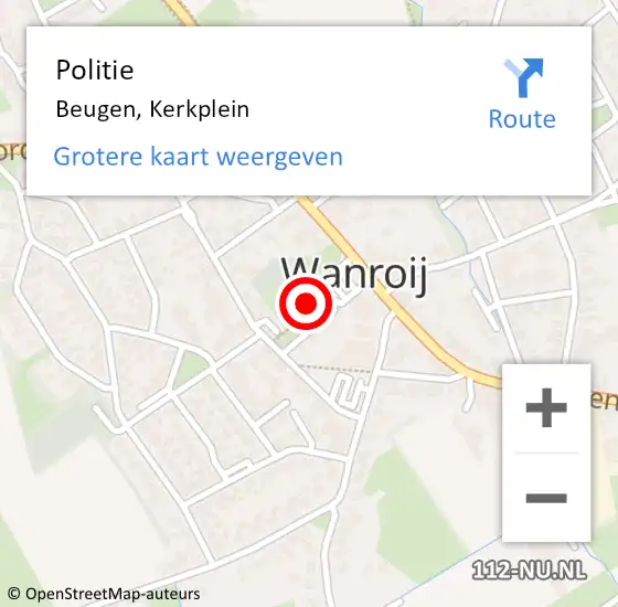 Locatie op kaart van de 112 melding: Politie Beugen, Kerkplein op 27 februari 2022 12:01