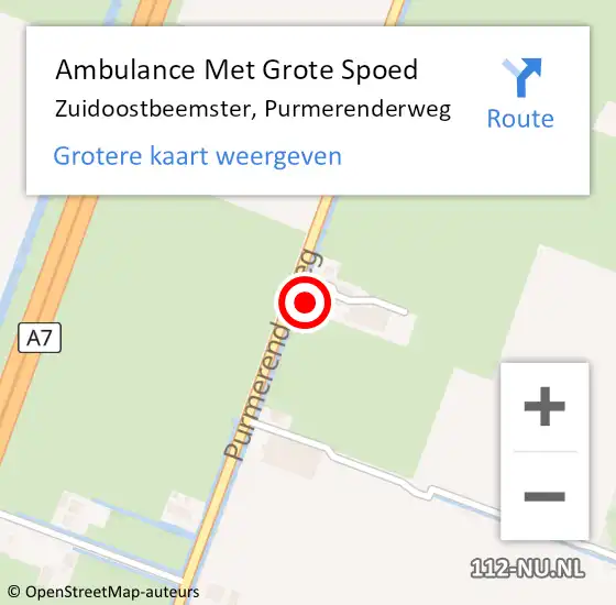 Locatie op kaart van de 112 melding: Ambulance Met Grote Spoed Naar Zuidoostbeemster, Purmerenderweg op 27 februari 2022 12:02