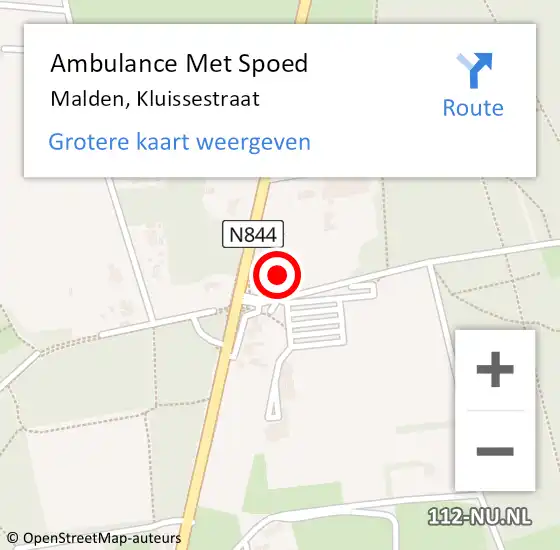 Locatie op kaart van de 112 melding: Ambulance Met Spoed Naar Malden, Kluissestraat op 27 februari 2022 12:18