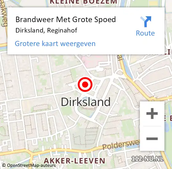 Locatie op kaart van de 112 melding: Brandweer Met Grote Spoed Naar Dirksland, Reginahof op 27 februari 2022 12:45