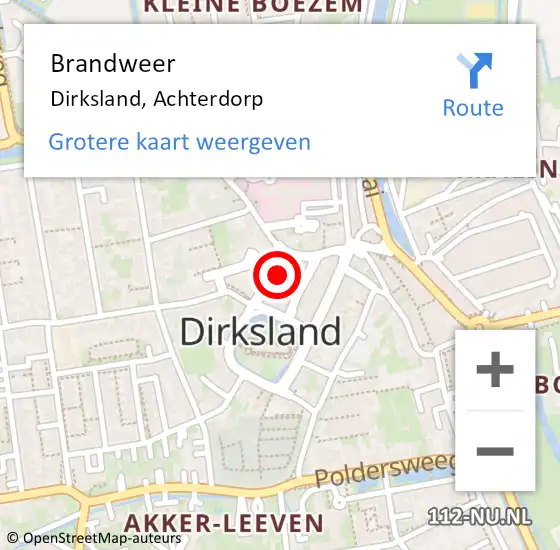 Locatie op kaart van de 112 melding: Brandweer Dirksland, Achterdorp op 27 februari 2022 12:55