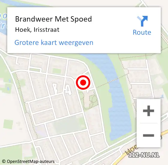 Locatie op kaart van de 112 melding: Brandweer Met Spoed Naar Hoek, Irisstraat op 27 februari 2022 13:44