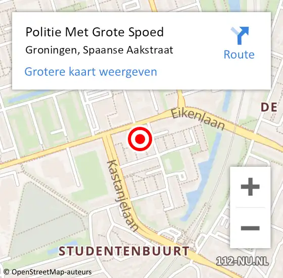 Locatie op kaart van de 112 melding: Politie Met Grote Spoed Naar Groningen, Spaanse Aakstraat op 27 februari 2022 13:46