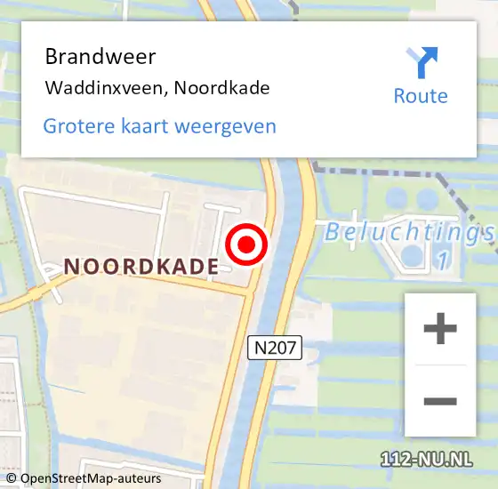 Locatie op kaart van de 112 melding: Brandweer Waddinxveen, Noordkade op 27 februari 2022 13:53