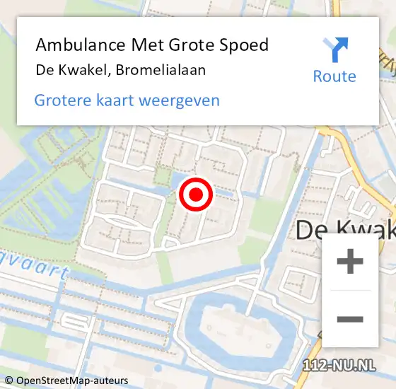 Locatie op kaart van de 112 melding: Ambulance Met Grote Spoed Naar De Kwakel, Bromelialaan op 27 februari 2022 13:55