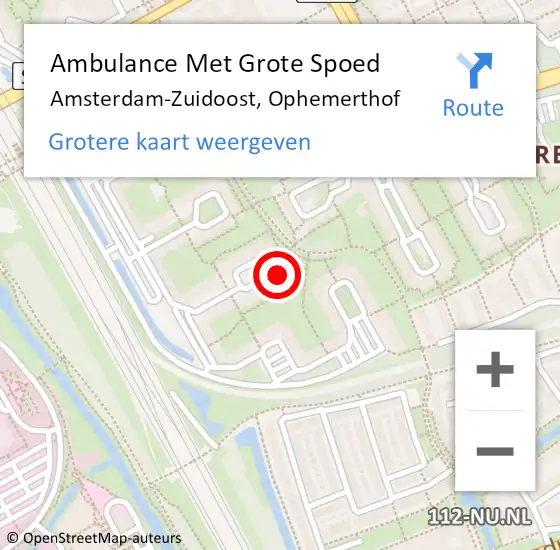 Locatie op kaart van de 112 melding: Ambulance Met Grote Spoed Naar Amsterdam-Zuidoost, Ophemerthof op 27 februari 2022 14:01