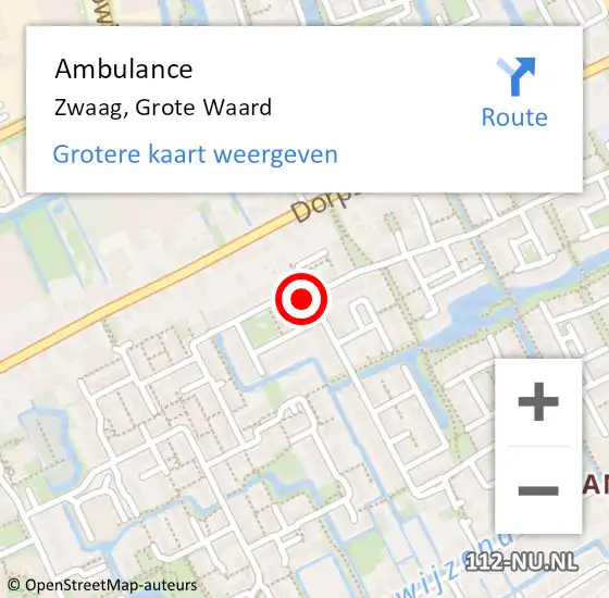 Locatie op kaart van de 112 melding: Ambulance Zwaag, Grote Waard op 27 februari 2022 14:13