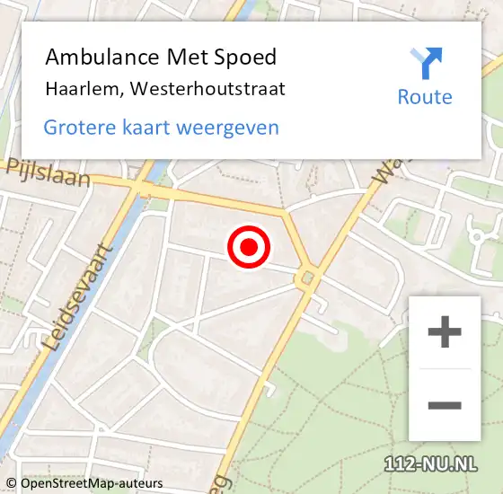 Locatie op kaart van de 112 melding: Ambulance Met Spoed Naar Haarlem, Westerhoutstraat op 27 februari 2022 14:28