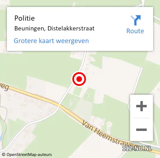 Locatie op kaart van de 112 melding: Politie Beuningen, Distelakkerstraat op 27 februari 2022 14:44