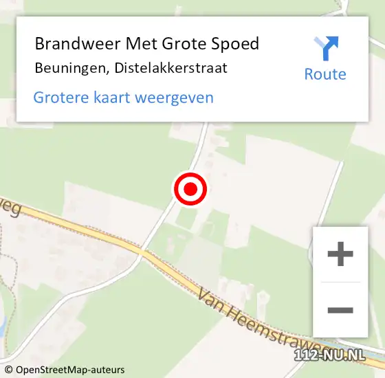 Locatie op kaart van de 112 melding: Brandweer Met Grote Spoed Naar Beuningen, Distelakkerstraat op 27 februari 2022 14:45