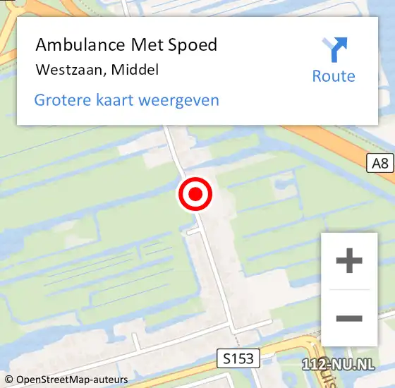 Locatie op kaart van de 112 melding: Ambulance Met Spoed Naar Westzaan, Middel op 27 februari 2022 14:58