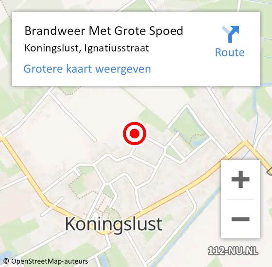 Locatie op kaart van de 112 melding: Brandweer Met Grote Spoed Naar Koningslust, Ignatiusstraat op 27 februari 2022 15:15