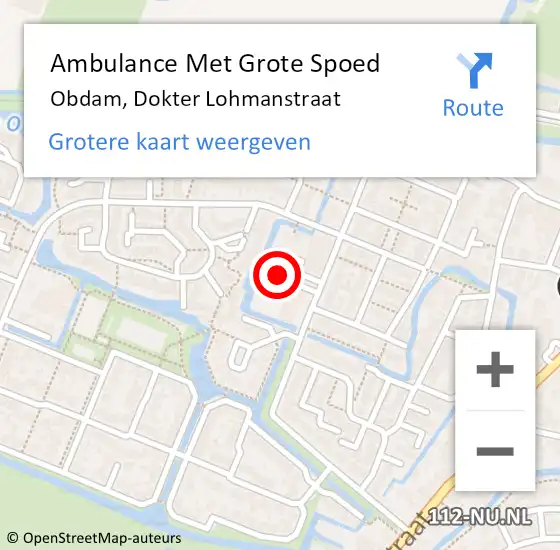 Locatie op kaart van de 112 melding: Ambulance Met Grote Spoed Naar Obdam, Dokter Lohmanstraat op 27 februari 2022 15:25