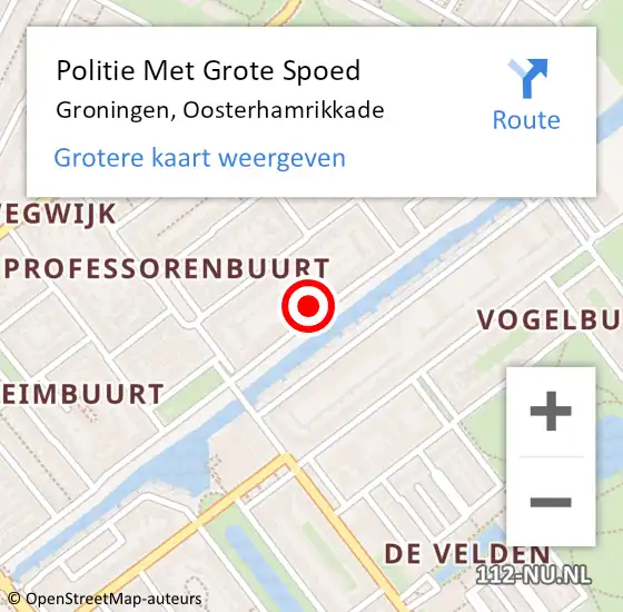 Locatie op kaart van de 112 melding: Politie Met Grote Spoed Naar Groningen, Oosterhamrikkade op 27 februari 2022 15:35