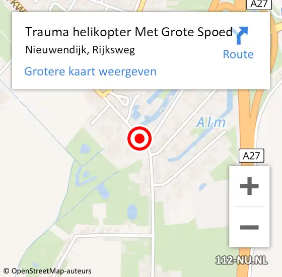 Locatie op kaart van de 112 melding: Trauma helikopter Met Grote Spoed Naar Nieuwendijk, Rijksweg op 27 februari 2022 15:39