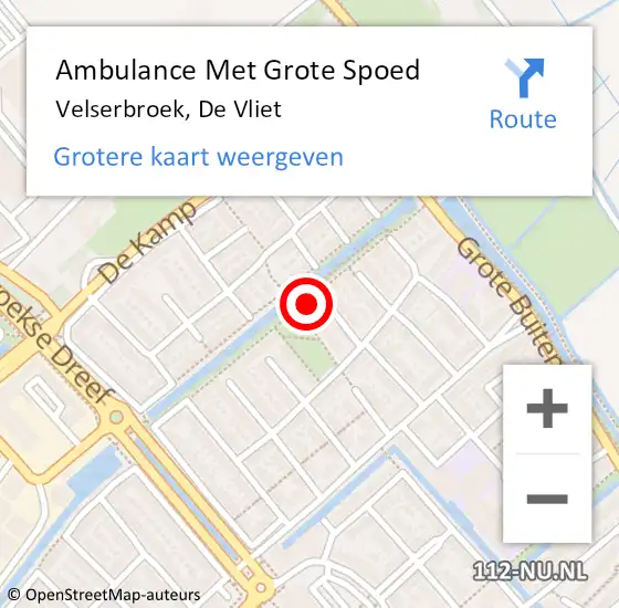 Locatie op kaart van de 112 melding: Ambulance Met Grote Spoed Naar Velserbroek, De Vliet op 27 februari 2022 16:12