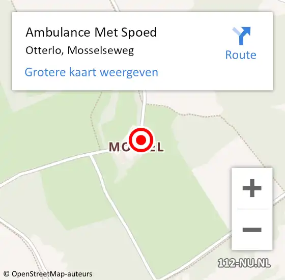 Locatie op kaart van de 112 melding: Ambulance Met Spoed Naar Otterlo, Mosselseweg op 27 februari 2022 16:38