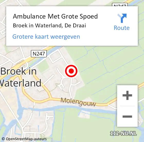 Locatie op kaart van de 112 melding: Ambulance Met Grote Spoed Naar Broek in Waterland, De Draai op 27 februari 2022 16:57