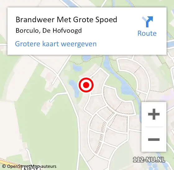 Locatie op kaart van de 112 melding: Brandweer Met Grote Spoed Naar Borculo, De Hofvoogd op 27 februari 2022 16:58