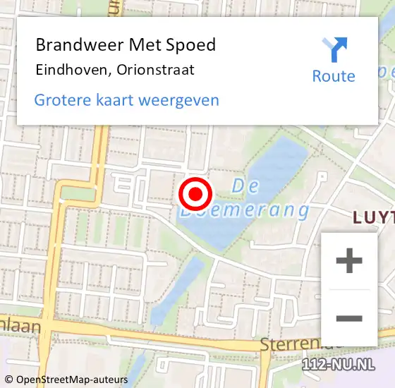 Locatie op kaart van de 112 melding: Brandweer Met Spoed Naar Eindhoven, Orionstraat op 27 februari 2022 17:08