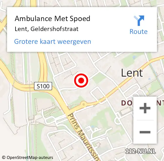 Locatie op kaart van de 112 melding: Ambulance Met Spoed Naar Lent, Geldershofstraat op 27 februari 2022 17:19