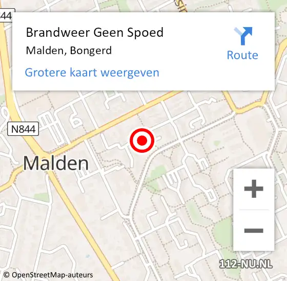 Locatie op kaart van de 112 melding: Brandweer Geen Spoed Naar Malden, Bongerd op 27 februari 2022 17:34