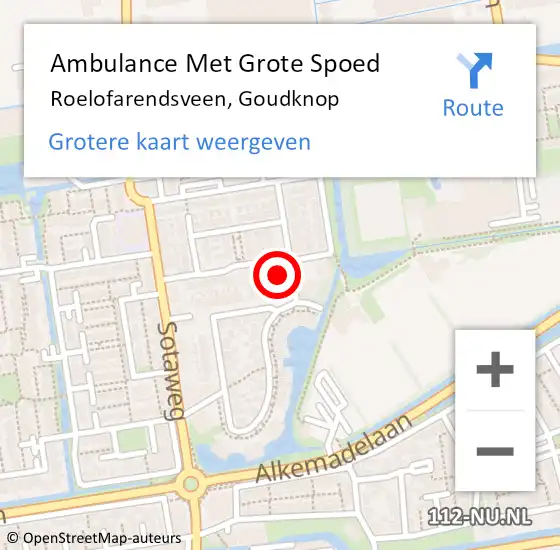 Locatie op kaart van de 112 melding: Ambulance Met Grote Spoed Naar Roelofarendsveen, Goudknop op 27 februari 2022 17:39