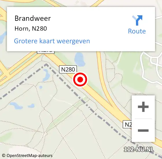 Locatie op kaart van de 112 melding: Brandweer Horn, N280 op 9 juli 2014 18:43