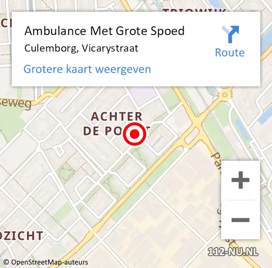 Locatie op kaart van de 112 melding: Ambulance Met Grote Spoed Naar Culemborg, Vicarystraat op 27 februari 2022 18:20