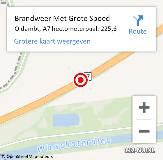 Locatie op kaart van de 112 melding: Brandweer Met Grote Spoed Naar Oldambt, A7 hectometerpaal: 225,6 op 27 februari 2022 18:24