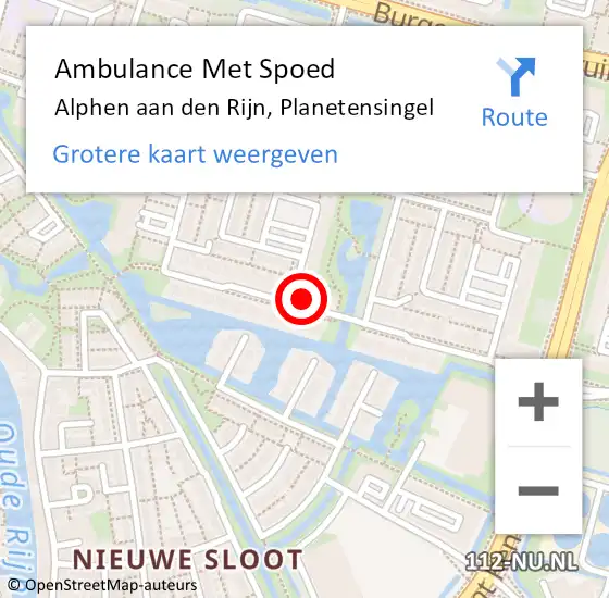 Locatie op kaart van de 112 melding: Ambulance Met Spoed Naar Alphen aan den Rijn, Planetensingel op 27 februari 2022 18:37