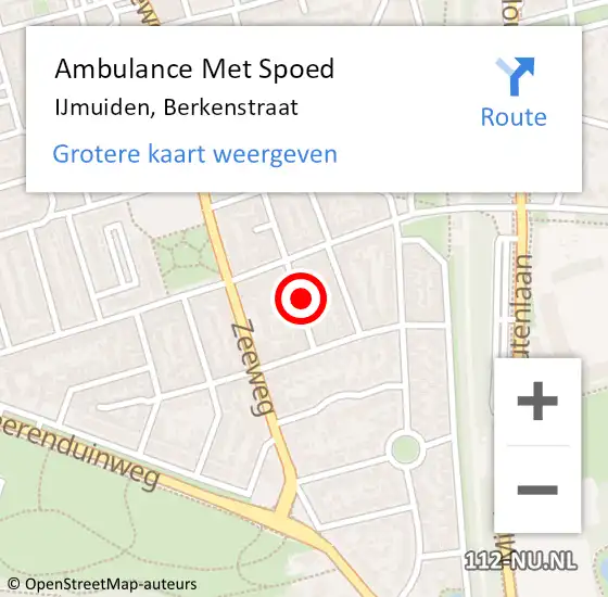 Locatie op kaart van de 112 melding: Ambulance Met Spoed Naar IJmuiden, Berkenstraat op 27 februari 2022 18:50
