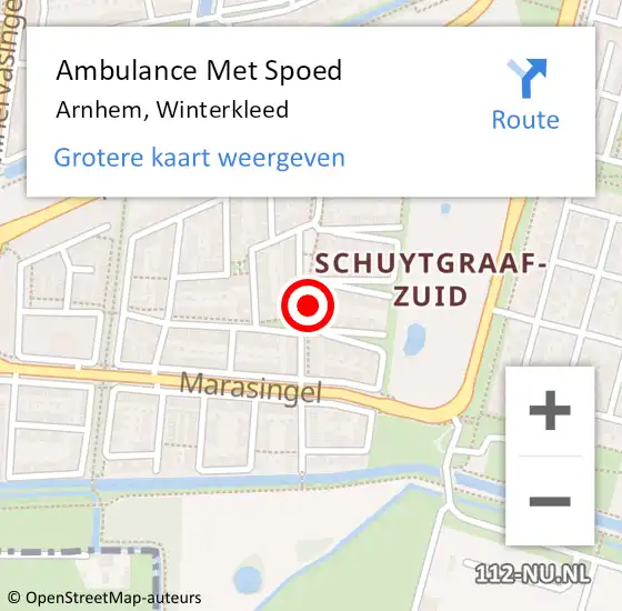 Locatie op kaart van de 112 melding: Ambulance Met Spoed Naar Arnhem, Winterkleed op 27 februari 2022 18:55