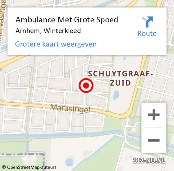 Locatie op kaart van de 112 melding: Ambulance Met Grote Spoed Naar Arnhem, Winterkleed op 27 februari 2022 19:05