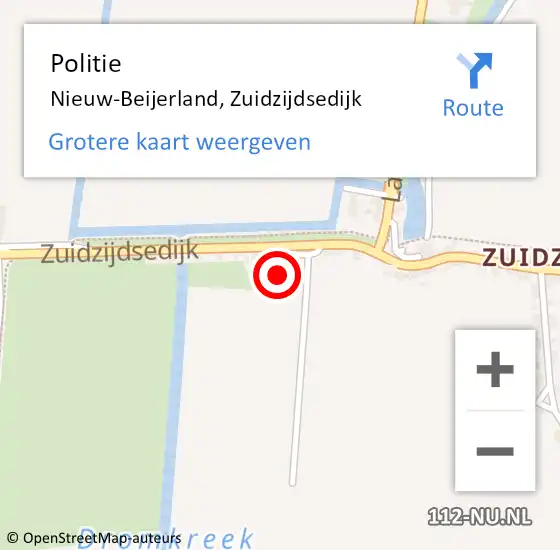 Locatie op kaart van de 112 melding: Politie Nieuw-Beijerland, Zuidzijdsedijk op 27 februari 2022 19:35