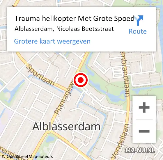 Locatie op kaart van de 112 melding: Trauma helikopter Met Grote Spoed Naar Alblasserdam, Nicolaas Beetsstraat op 27 februari 2022 19:41