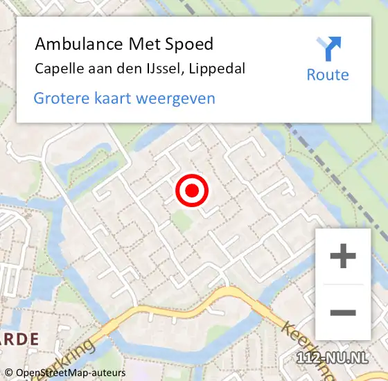 Locatie op kaart van de 112 melding: Ambulance Met Spoed Naar Capelle aan den IJssel, Lippedal op 27 februari 2022 19:51