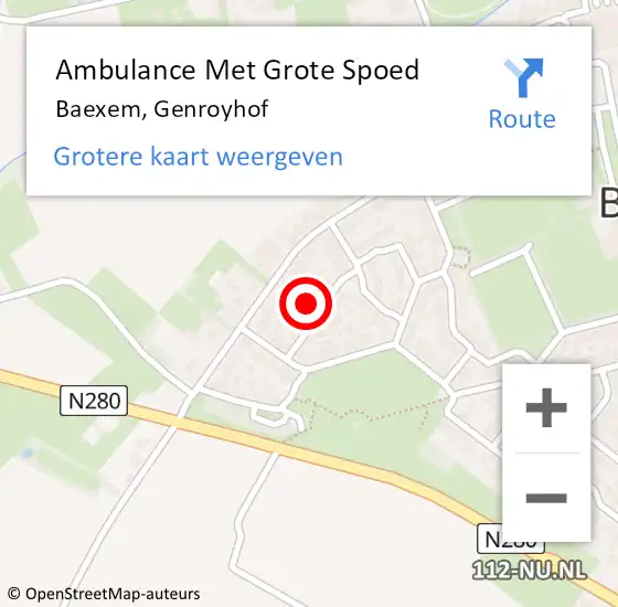 Locatie op kaart van de 112 melding: Ambulance Met Grote Spoed Naar Baexem, Genroyhof op 27 februari 2022 19:57