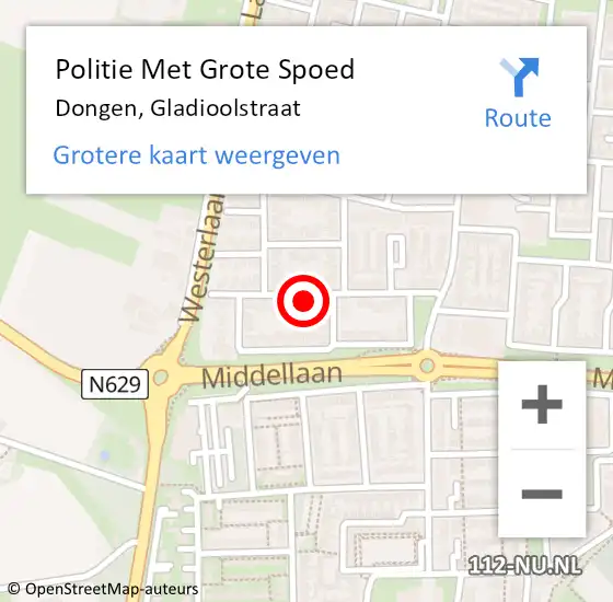 Locatie op kaart van de 112 melding: Politie Met Grote Spoed Naar Dongen, Gladioolstraat op 27 februari 2022 20:06