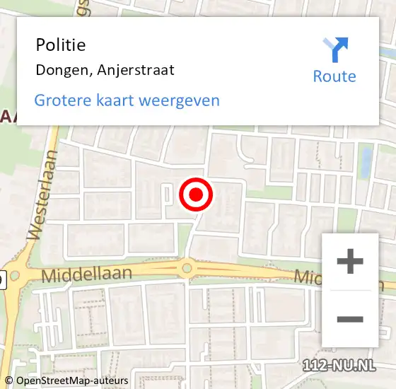 Locatie op kaart van de 112 melding: Politie Dongen, Anjerstraat op 27 februari 2022 20:06