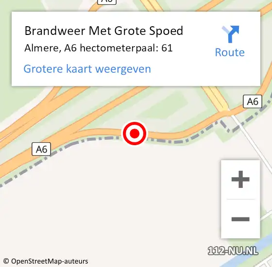 Locatie op kaart van de 112 melding: Brandweer Met Grote Spoed Naar Almere, A6 hectometerpaal: 61 op 27 februari 2022 20:32