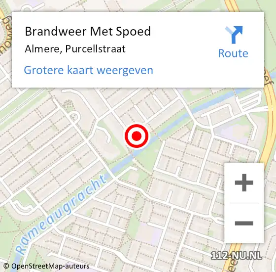 Locatie op kaart van de 112 melding: Brandweer Met Spoed Naar Almere, Purcellstraat op 27 februari 2022 21:03