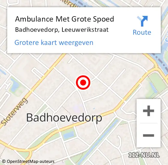 Locatie op kaart van de 112 melding: Ambulance Met Grote Spoed Naar Badhoevedorp, Leeuwerikstraat op 27 februari 2022 21:16