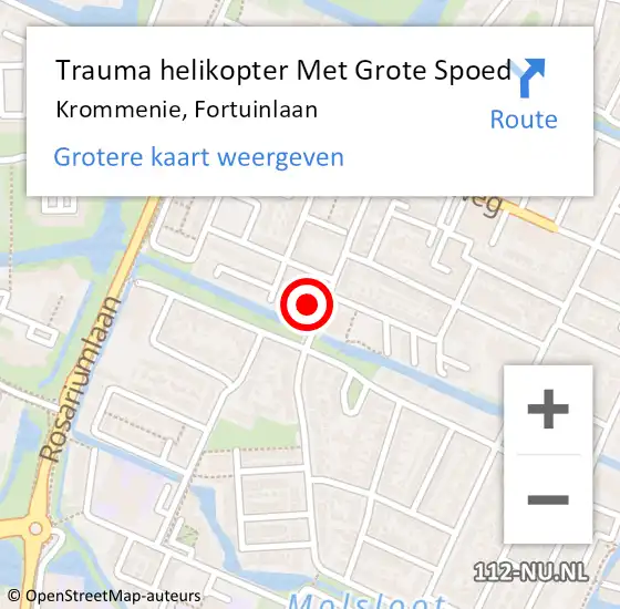 Locatie op kaart van de 112 melding: Trauma helikopter Met Grote Spoed Naar Krommenie, Fortuinlaan op 27 februari 2022 21:17