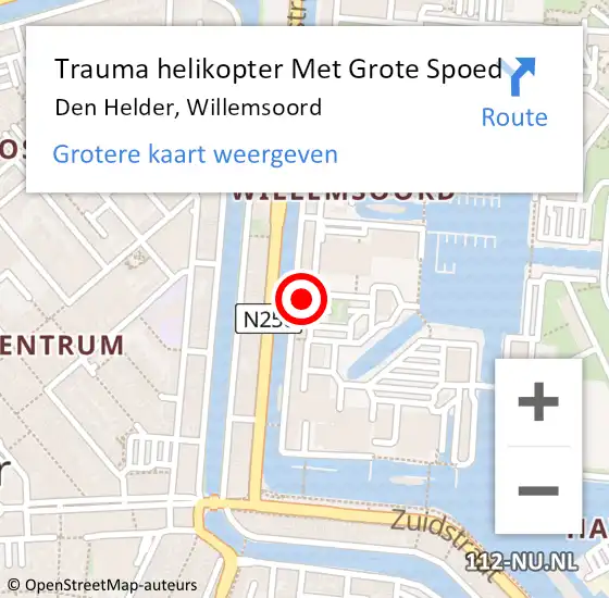 Locatie op kaart van de 112 melding: Trauma helikopter Met Grote Spoed Naar Den Helder, Willemsoord op 27 februari 2022 21:58