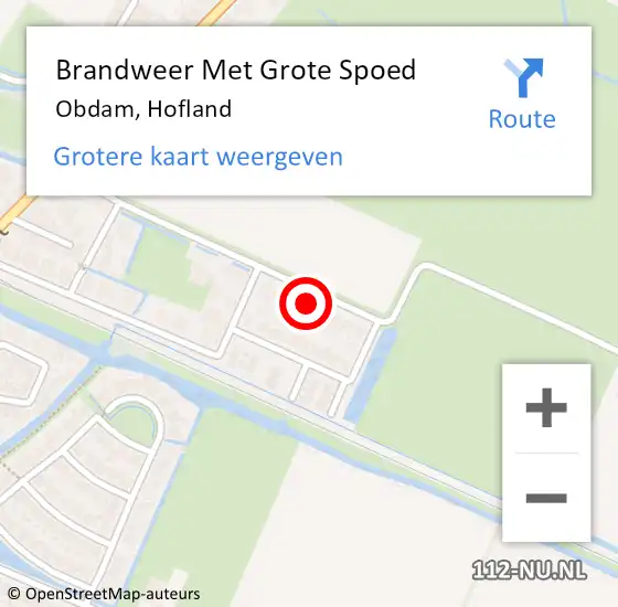 Locatie op kaart van de 112 melding: Brandweer Met Grote Spoed Naar Obdam, Hofland op 27 februari 2022 21:59