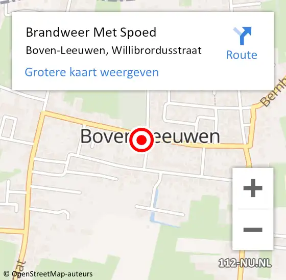 Locatie op kaart van de 112 melding: Brandweer Met Spoed Naar Boven-Leeuwen, Willibrordusstraat op 27 februari 2022 22:04