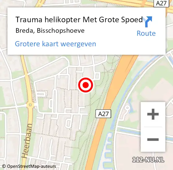 Locatie op kaart van de 112 melding: Trauma helikopter Met Grote Spoed Naar Breda, Bisschopshoeve op 27 februari 2022 22:08